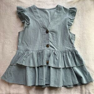 Source Unknown Ruffle V-Neck Blouse - Soft Blue